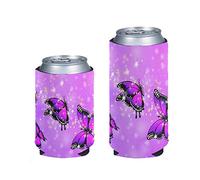 Pizding Bling Purple Butterfly Can Cooler Sleeve Blank for 12, 16, 24 oz, Drinking Bottles Cans Standard Holders Can Cooler Cover,for Outdoors,Park,Sporting Events,BBQs,Picnic 2 Pack