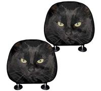 Pizding Car Seat Head Rest Cover for Women Men, Black Cat Pattern Breathable Comfortable Fabric Universal Headrest Cover 2 PCS Set, New Interchangeable Auto Seat Cushion Covers Fit for Cars Van Truck