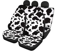 Pizding Cow Print Car Seat Covers Rear Backrest Cover + Rear Bottom Bench Cover Set of 4 Vehicle Seat Protector Car Covers for Auto Cars Sedan SUV Automotive Interior