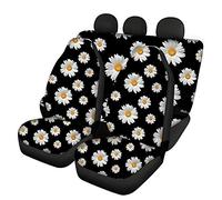 Pizding Elegant White Daisy Design Full Set Car Interior Accessiores for Women with Front Seats Covers and Rear Split Bench Cover Trendy Durable New Car Gift