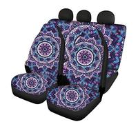 Pizding Front Saddle Blanket and Rear Split Bench Protection Cover Car Full Set Interior Accessiores for Women Mandala Flower Design Ultra-soft Soft Universal Purple