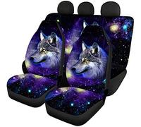 Pizding Galaxy Wolf Pattern Car Seat Covers Full Set Front and Rear Split Bench Protection Cover Easy to Install Car Interior Accessiores for Men Universal Fit for Most Cars Auto Truck Van SUV