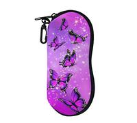 Pizding Glasses Case for Women Girls Eyeglass Case Kit - Portable Eyeglasses Case, Soft Glasses Holder Pouch Sunglasses Case with Clip Purple Bling Butterfly Print Travel Accessiores