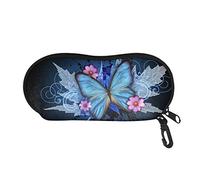 Pizding Glasses Case Portable Soft Sunglasses Case Anti-Scratch Eyeglasses Bag with Clip Purse Bag Makeup Storage Pouch Multifunction Blue Vintage Butterfly Maple Leaf Flower Print for Women Girls