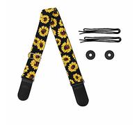 Pizding Guitar Strap with Sunflower Black Pattern Adjustable Removable Guitar Crossbody Purse Acoustic Electric Guitar Shoulder Strap Belt