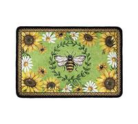 Pizding Home and Office Decoration Doormat Bees Sunflowers Wreath Design Welcome Anti-Slip Floor Mat Entry Way Wipe Shoes Door Mats Bedroom Kitchen Garage, Patio, High Traffic Areas Floor Carpet