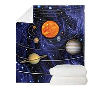 Pizding Home Galaxy Space Planets Print Reversible Two-in-One Sherpa Plush Blanket Warm, Easy Clean Throw Blanket Gift for Kids Teen Men for Bed Couch Sofa Knee Foot Mat 51.2x59.1 inch