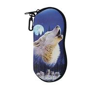 Pizding Howling Wolf Eyeglasses Glasses Case for Men Boys Portable Glasses Protective Case for Eyeglasses Sunglasses, Glasses Case Soft with Clip, 7.3 x 3.3 inches