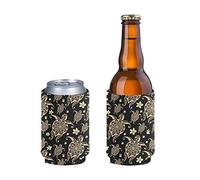 Pizding Keep Dry Beer Holders Can Coolers Sleeves(Set of 2) Collapsible Coolie for 12 OZ Cans,Beer,Soft Drink, and Glass,Perfect for BBQ,Weddings,Parties(Slim) Hawaii Floral Sea Turtle