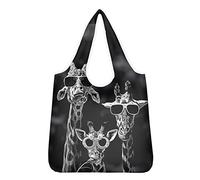 Pizding Large Reusable Grocery Bags Cool Giraffe Wearing Sunglasses Pattern Foldable Machine Washable Shopping Bags Bulk Storage Tote Bags Box Sturdy Lightweight for Men Women