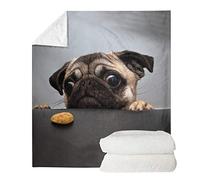 Pizding Plush Sherpa Blanket Throw Soft, Warm, Washable Adorable Pug Dog Print Blankets for Couch Sofa Bed Recliner Cozy Microfiber Blanket Gift for Women Men Kids 51.2x59.1 inch