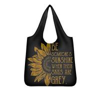 Pizding Premium Quality Polyester Fabric Tote Bag with an Coin Pocket Sturdy Lightweight Reusable Shopping Bags Daily Essentials Stylish Yellow Sunflower Gift for Women