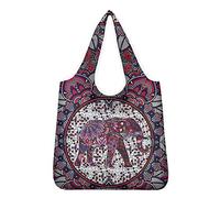 Pizding Purple Mandala Elephant Print Reusable Washable Grocery Shopping Bags for Men Women Foldable Large, Durable Convenient Totes Storage Bag with Long Handles Reinforced Bottoms
