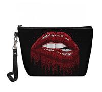 Pizding Red Lips Pattern with Makeup Bag PU Leather Zipper Clutch Cosmetic Bag Lightweight Toiletry Bag for Women Girls, L