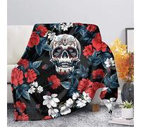 Pizding Red Rose Skull Print Blanket Washable Soft Sherpa Throw Blanket for Couch Bed Chair Sofa Recliner Gifts for Women Men Fluffy Warm Blankets Sheets Nap Shawl Knee Mat 51.2x59.1 inch