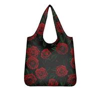 Pizding Reusable Groceries Bags Shopping Totes Vintage Elegant Rose Design Gift Bags Easily Roll UP Elastic Compact Grocery Totes Storage Bags for Travel Storage Large Durable Washable Lightweight