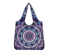 Pizding Reusable Grocery Bags Foldable Machine Washable-Shopping Bags Purple Mandala Flower Design Extra Large Folding Totes Storage Bag Sturdy Lightweight Polyester Fabric