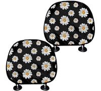 Pizding Set of 2 Pieces Elegant Daisy Print Car Seat Head Rest Protector Cover, Universal Truck SUV Van Car Interior Accessories Adjustable Durable Headrest Cushion Covers No-slip