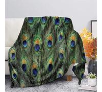 Pizding Sherpa Blanket Plush Throw Blankets Size 51.2x59.1 inch Bedding Fleece Reversible Blanket for Bed Sofa Couch, Soft Durable TV Recliner Camping Blanket Peacock Feather Print for Women