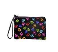 Pizding Soft Flannel Makeup Cosmetic Bag Small Case Travel Purse Pouch Small Coin Purse Change Purse Wallets Coloful Paws Print,Black