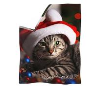 Pizding Throw Blanket, Sherpa Throw Blanket With Christmas Themed Cute Cat Print Throw Blankets for Bed Sofas 51.2 x 59.1 inch