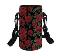 Pizding Water Bottle Carrier Bag Case Insulated Neoprene Bottle Holder Pouch Cover 500-750ML Adjustable Shoulder Strap for Stainless Steel/Glass/Plastic Bottles Fit Sport Walking Bike Vintage Rose