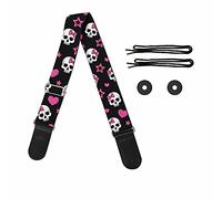 Pizding Women/Men Guitar Strap Print Pink Skull Adjustable Classical Acoustic Guitar Strap Leather and Polyester Wide Handbag Strap