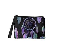 Pizding Women Wallet Flannel Capacity Durable Handbag Purse Coin Pocket Zip Top Makeup Bag Print Dreamcatcher Feather Black