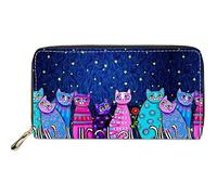 Pizding Womens Wallet Black Leather Purse with Coin Pocket Wallets Travel Causal Money Clips Handbag Banquest Clutch Bag Cartoon Cat Print