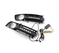 Pizgear 1 Pair Car Front Bumper Fog Light Cover Grille Flowing LED DRL Daytime Running Light Turn Signal Lamp Mesh Grill For A4 B6 2001-2005 Front Fog Light Grille