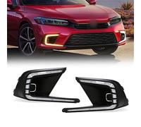 Pizgear Car Daytime Running Light, for Civic, 2021 2022 LED Rear Fog Lamp Turn Signal Brake Light Blue White Yellow Accessories Fog Lamp Car Fog Light Assembly(Black LED DRL A)