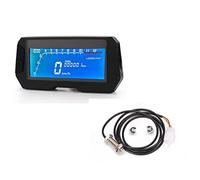 Pizgear Motorcycle Universal Speedometer 199KM/H Rev Counter 12000RPM Trip Odometer Time 12H 2 4 Cylinders Engine 12V Motorcycle Speedometer(Gauge and Sensor)