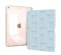Piznernico Case for iPad 10.2-inch 9th Generation (2021)/ 8th Generation (2020)/ 7th Gen (2020), Protective Slim Clear Back Cover with Pencil Holder, Trifold Sturdy Stand, Blue Bows