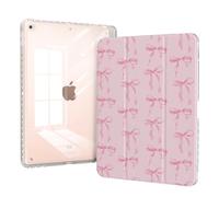 Piznernico Case for iPad 10.2-inch 9th Generation (2021)/ 8th Generation (2020)/ 7th Gen (2020), Protective Slim Clear Back Cover with Pencil Holder, Trifold Sturdy Stand, Pink Bows