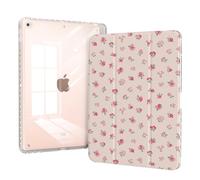 Piznernico Case for iPad 10.2-inch 9th Generation (2021)/ 8th Generation (2020)/ 7th Gen (2020), Protective Slim Clear Back Cover with Pencil Holder, Trifold Sturdy Stand, Pink Ditsy Floral