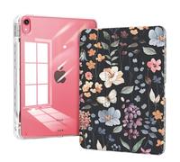 Piznernico Case for iPad 11th Generation A16 Chip 2025, iPad 10th Generation Case 10.9 2025 with Pencil Holder, Slim Protective Trifold Stand Transparent Clear Back Cover, Watercolor Flower