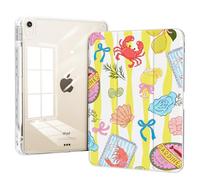 Piznernico Case for iPad Air 11 Inch M3/M2 7th/6th Gen 2025/2024, iPad Air 10.9" 5th/4th Generation Case 2022/2020 with Pencil Holder, Slim Trifold Stand Transparent Clear Back Cover, Beach Foods