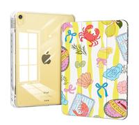 Piznernico Slim Case for iPad 11th Generation A16 Chip 2025, iPad 10th Generation Case 10.9" 2022 with Pencil Holder, Lightweight Transparent Clear Back Cover, Trifold Stable Stand, Beach Foods
