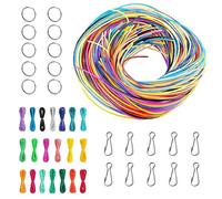 Pizsieat Scoubidou Scooby Doo Art Craft Kit, 200 Pieces Multicolored Elastic Thread Bracelet Cord, 20 Keyrings and Hooks for DIY Jewelry Bracelets Necklaces
