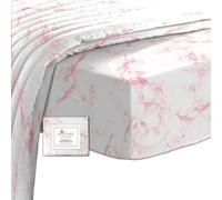 Pizuna 100% Cotton Carrara Marble Pink Printed Fitted Sheet 200x200 cm, 400 thread Count Long Staple Cotton Fitted Sheet 1 Pc, Sateen Cooling 40 cm Deep Pocket Fitted Sheets (Printed Bedding Cotton)