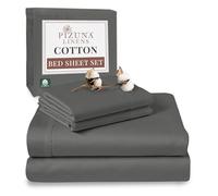Pizuna 100% Cotton Double Bed Sheet Set Dark Grey, 400 Thead Count Long Staple Cotton Bedding Set 230x280 cm, Soft Sateen 4 PC Double Bed Sheet Set - Fitted Sheet, Flat Sheet & 2 Pillowcases