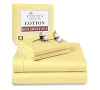 Pizuna 100% Cotton Double Bed Sheet Set Mellow Yellow, 400 Thead Count Long Staple Cotton Bedding Set 230x280 cm, Soft Sateen 4 PC Double Bed Sheet Set - Fitted Sheet, Flat Sheet & 2 Pillowcases