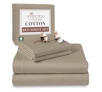 Pizuna 100% Cotton Double Bed Sheet Set Simply Taupe, 400 Thead Count Long Staple Cotton Bedding Set 230x280 cm, Soft Sateen 4 PC Double Bed Sheet Set - Fitted Sheet, Flat Sheet & 2 Pillowcases