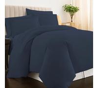 Pizuna 100% Cotton Double Duvet Cover Set Dark Blue, 400 Thread Count Long Staple Cotton Duvet Cover 200x200cm, Sateen Weave Quilt Cover with Button Closure (Double Duvet Cover Cotton)