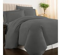 Pizuna 100% Cotton Double Duvet Cover Set Dark Grey, 400 Thread Count Long Staple Cotton Duvet Cover 200x200cm, Sateen Weave Quilt Cover with Button Closure (Double Duvet Cover Cotton)