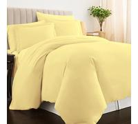 Pizuna 100% Cotton Double Duvet Cover Set Mellow Yellow, 400 Thread Count Long Staple Cotton Duvet Cover 200x200cm, Sateen Weave Quilt Cover with Button Closure (Double Duvet Cover Cotton)