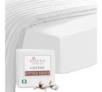 Pizuna 100% Cotton Double Fitted Sheet White, 400 Thread Count Long Staple Cotton Fitted Bed Sheets Double 140x200 cm, Sateen Weave 40 cm Deep Fitted Sheets for Double Bed 1 PC White