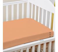 Pizuna 100% Cotton Fitted Crib Sheet Dusty Coral, 400 Thread Count Long Staple Cotton Fitted Crib Sheet 40x90 cm, Sateen Weave 12 cm Deep Fitted Sheets 1 PC Dusty Coral