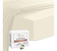 Pizuna 100% Cotton Fitted Sheet Ivory, 400 Thread Count Long Staple Cotton Single Fitted Sheet 90x200 cm, Sateen Weave 40 cm Deep Pocket Single Fitted Sheet 1 PC Ivory