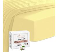 Pizuna 100% Cotton Fitted Sheet Mellow Yellow, 400 Thread Count Long Staple Cotton Single Fitted Sheet 90x200 cm, Sateen Weave 40 cm Deep Pocket Single Fitted Sheet 1 PC Mellow Yellow